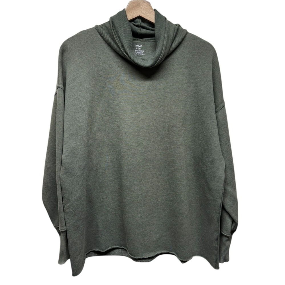 Aerie Women Sz M Cowl Neck Oversized Sweatshirt‎ Green Boho Pullover